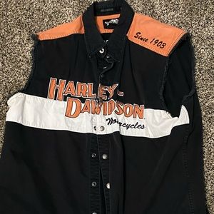 Harley 2xl cut off button down shirt